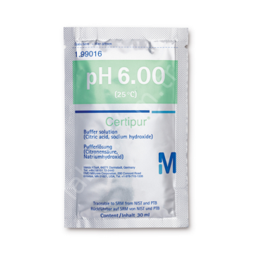 MERCK 199016 (citric acid/sodium hydroxide), traceable to SRM from NIST and PTB pH 6.00 (25°C) Certipur® 30 x 30 mL